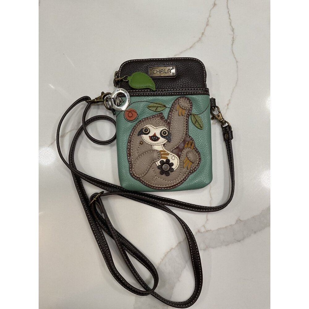 Chala Crossbody Cell Phone Purse Sloth Design with Leaf and Flower Charm